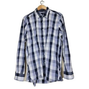Men's Tommy Hilfiger Blue Plaid Long Sleeve Button Shirt - Large